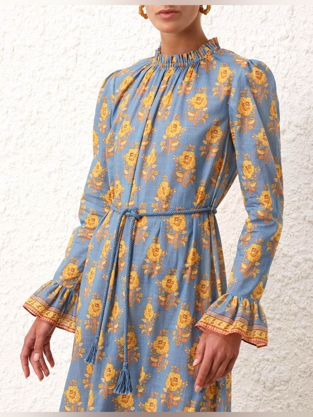 NWT Zimmermann JUNIE FRILL MIDI DRESS in Blue Yellow floral - Picture 4 of 14